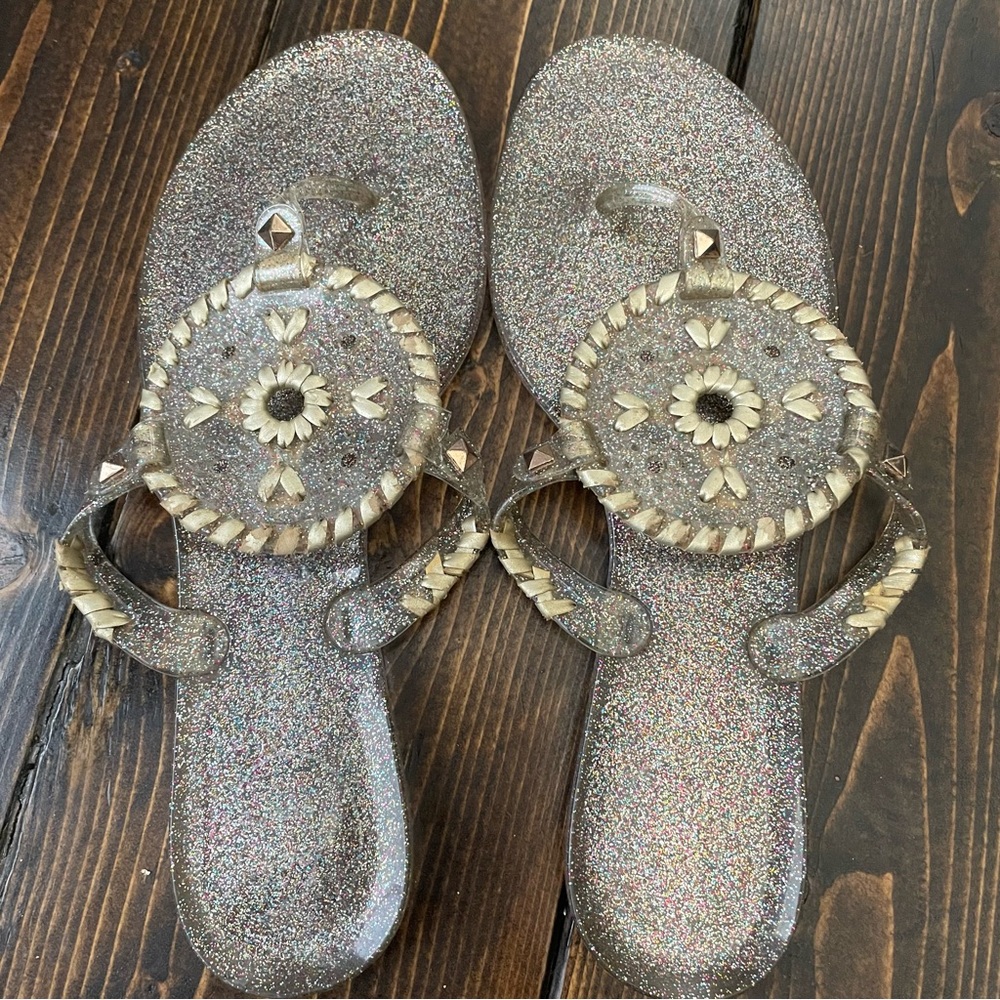 Jack Rogers Georgica Clear Glitter Jelly Thong Sandals Size 8
